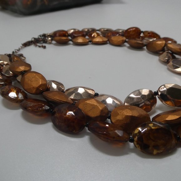 Beaded Multi Strand Necklace Faceted Metallic Mod - Picture 5 of 8